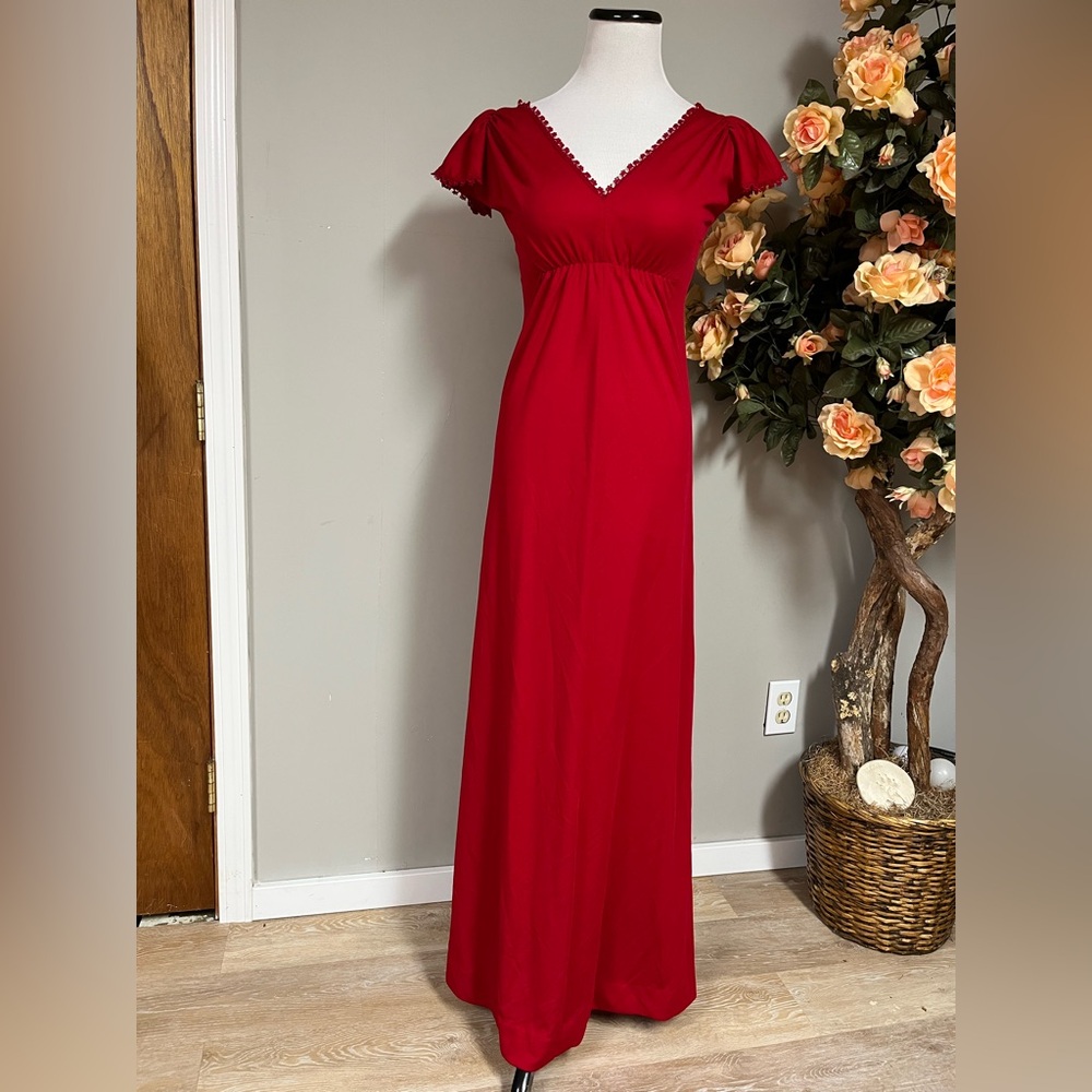 Red Flutter Sleeve V-Neck Maxi Gown